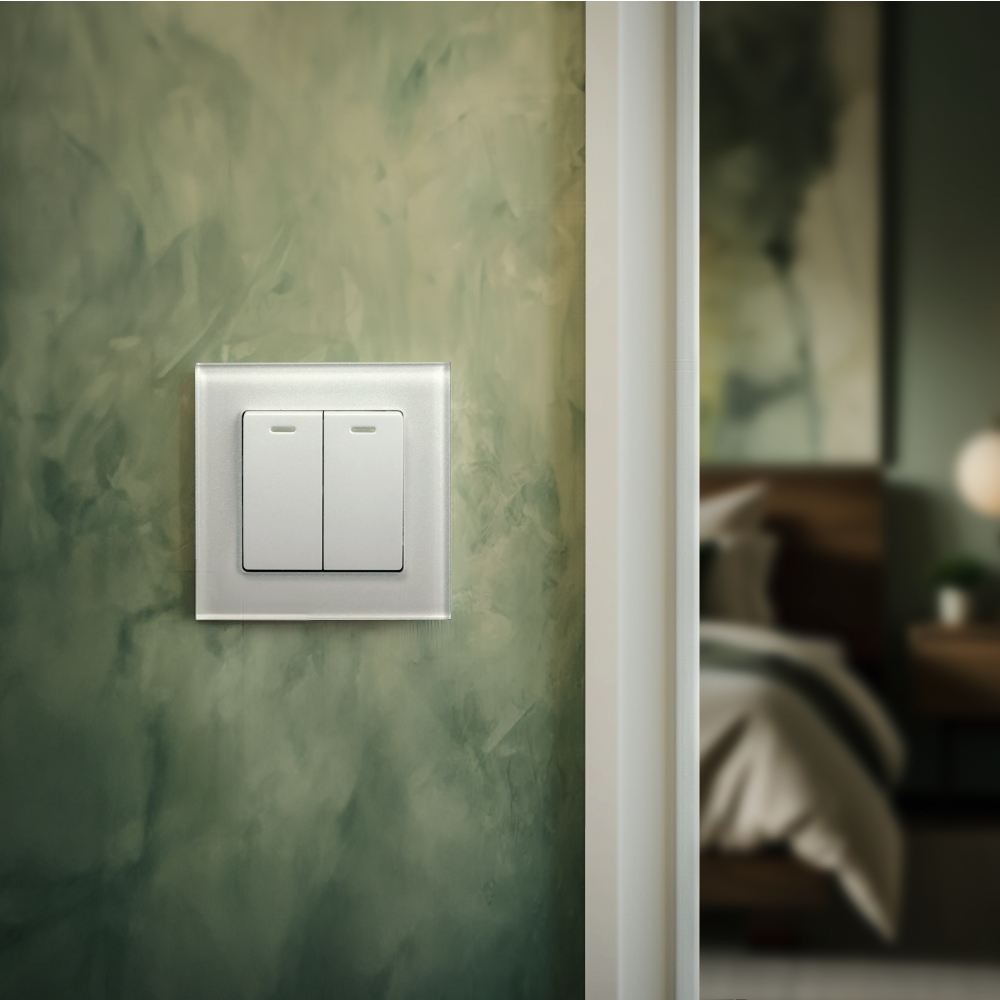 Crystal PG 2 Gang Rocker Light Switch White RetroTouch Light